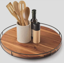42cm Acacia Wood Serving Tray with Steel Handles — view 2 — Kenya · WIMU Kitchen