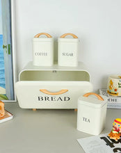 4 Piece Bread Bin and Tea Coffee Sugar Canister Set - Cream Metal with Wood Accents and Airtight Lids — WIMU Kitchen Nairobi — Kenya · WIMU Kitchen
