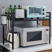 Expandable Metallic Microwave Stand - Adjustable Width Kitchen Shelf with Side Hooks — WIMU Kitchen Nairobi — Kenya · WIMU Kitchen