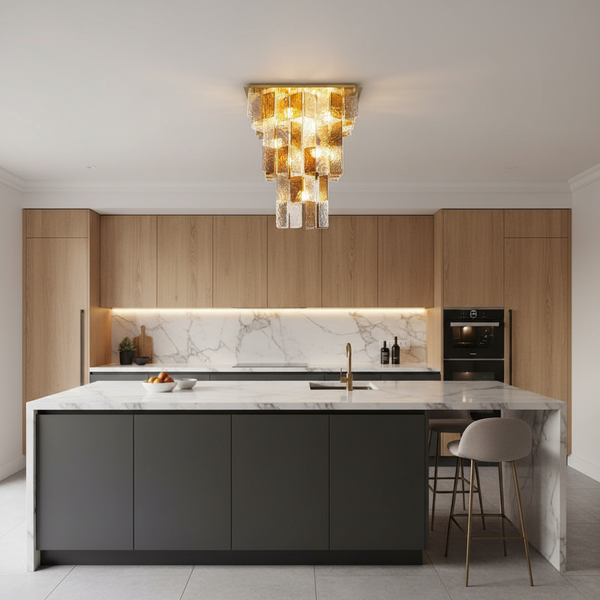 Waterfall Glass Amber Block Flush Mount Light Chandelier — Kenya · WIMU Kitchen Nairobi