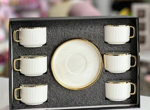 Ceramic Coffee Cup & Saucer Set, 6 x 300ml, Gold — view 3 — Kenya · WIMU Kitchen