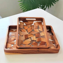 2 Piece Wood Mosaic Serving Tray Set - Acacia Frame with Resin-Sealed Inlay — WIMU Kitchen Nairobi — Kenya · WIMU Kitchen