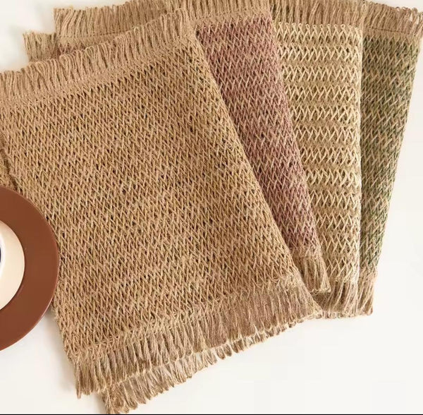 6 Piece Woven Rectangular Placemat Set - Fringed Natural Table Mats — WIMU Kitchen Nairobi — Kenya · WIMU Kitchen Nairobi