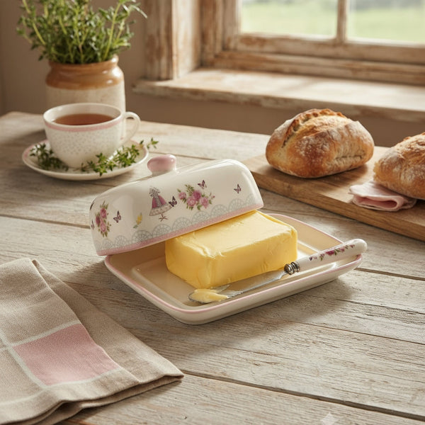 Ceramic Butter Container in White and Pink Décor — WIMU Kitchen Nairobi — Kenya · WIMU Kitchen Nairobi