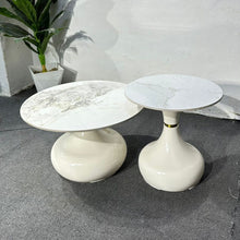 Marble-Top Nesting Coffee Tables - 2 Round Tables with White or Brown Aluminium Pedestal Bases — WIMU Kitchen Nairobi — Kenya · WIMU Kitchen