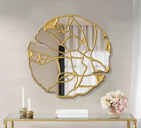 85cm Gold Abstract Wall Mirror with Sculptural Metal Frame for Living Room — WIMU Kitchen Nairobi — Kenya · WIMU Kitchen Nairobi