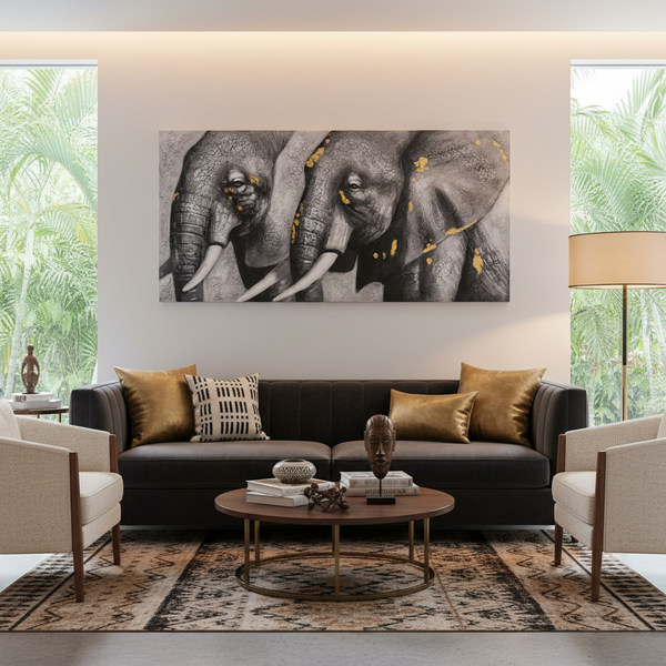 Elephants Oil Painting (140 × 70 × 3.5 cm) — Kenya · WIMU Kitchen Nairobi