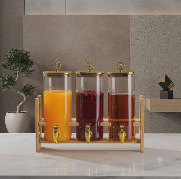 3 Piece 2.2L Juice and Beverage Dispenser Set with Bamboo Base and Gold Lid — WIMU Kitchen Nairobi — Kenya · WIMU Kitchen Nairobi
