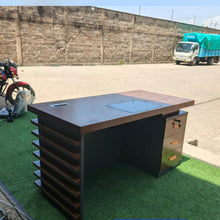 1.4m Walnut Office Desk L111, Glass Inlay & Grommet — view 3 — Kenya · WIMU Kitchen