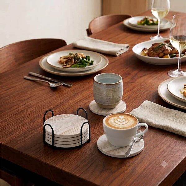 6-Piece Marble-Look Ceramic Coasters, White & Brown — WIMU Kitchen Nairobi — Kenya · WIMU Kitchen Nairobi