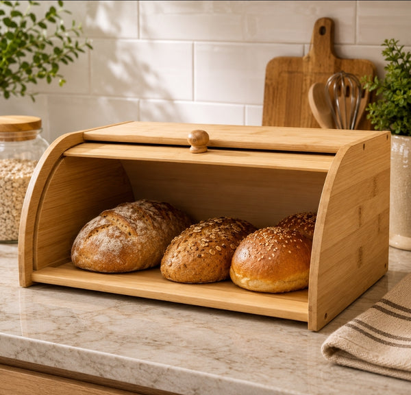 Bakery-Fresh Bread, Zero Staleness: Large Bamboo Roll-Top Bin — Kenya · WIMU Kitchen Nairobi